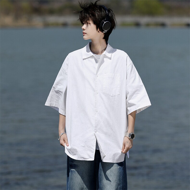 8XL-M亚麻短袖衬衫男夏薄款宽松休闲百搭大码半袖衬衣DC28002P50,男装衬衫,电商B312