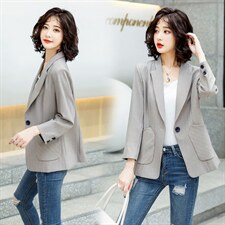 时尚拼接薄款七分袖西装外套女春夏新款显瘦百搭气质小西服，女装西装，一安秀