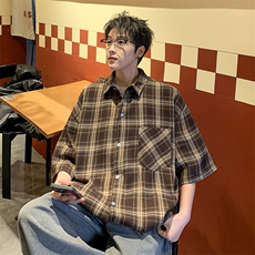 短袖衬衫男夏季新款磨毛格子衬衣DX711-特批25无差价，男装衬衫，星座214-3