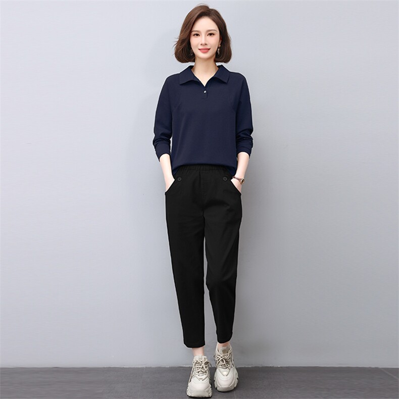 时尚休闲套装女春装新款宽松显瘦长袖上衣+高腰哈伦裤两件套图片
