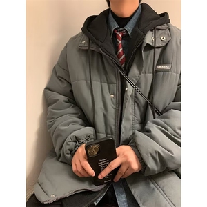 工装棉服男秋冬日系潮牌复古拼色美式vibe刺绣黑色外套W4207-P79图片