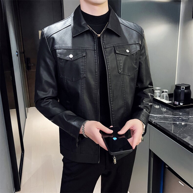 秋冬社会小伙PU翻领男士机车皮衣帅气外套LE901-常规P85加绒P93,男装皮衣,星座1105-3