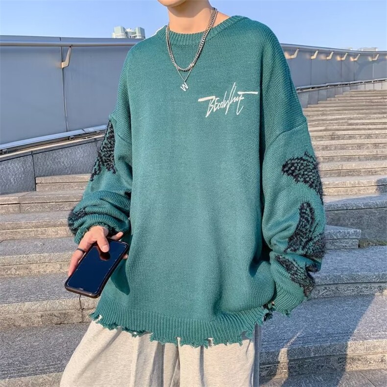 慵懒风毛衣女潮牌高街暗黑系蝴蝶破洞针织鹿毛绒MY179P45,男装针织衫/毛衣,星座1116-2
