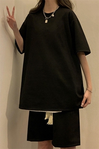 中性风麂皮绒短袖T恤男DT8766P23短裤男DK8767P32套装TZ8757P55图片