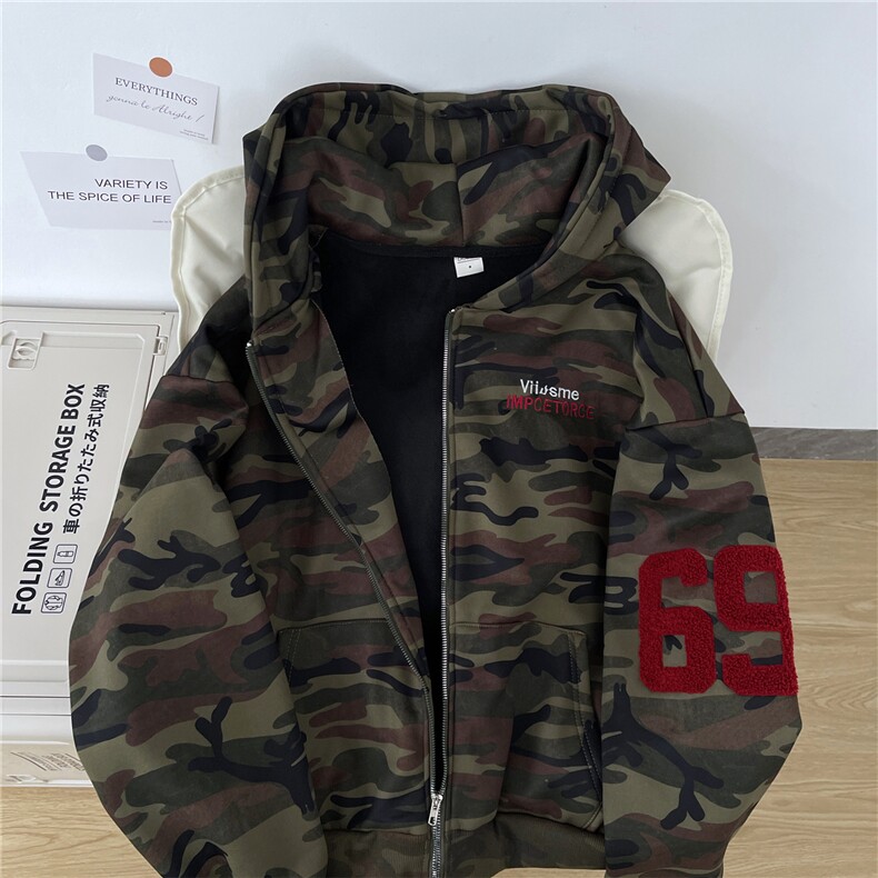 加厚加厚冬款男女连帽开衫迷彩卫衣刺绣保暖宽松夹克外套WY96P65,男装夹克,星座1013-1