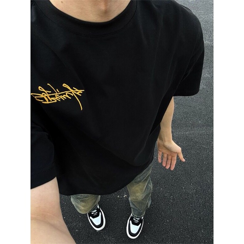 高品质纯棉短袖-宽松落肩款-白墨印花,男装T恤,星座506A
