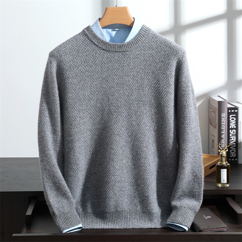 2025年秋季新款百搭桂花针加厚圆领，男装羊绒套衫，澳坤羊绒