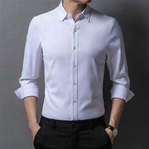 2023秋季新款长袖竹纤维男士衬衫中年衬衣服中老年人宽松休闲寸衫图片