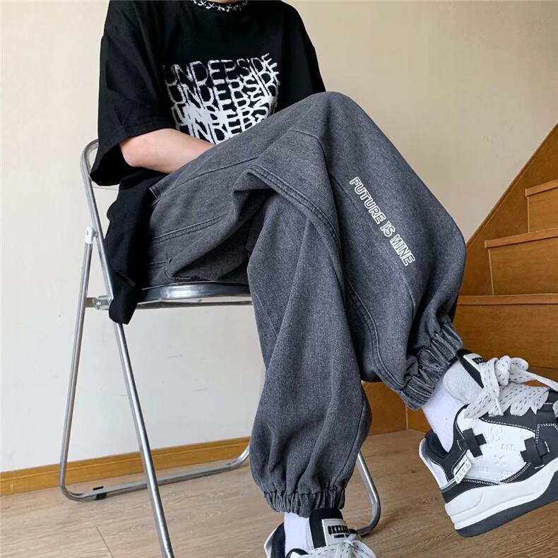 牛仔裤男韩版潮流字母高街帅文艺2026夏季新款ins束脚裤RK313-P39,男装牛仔裤,星座412