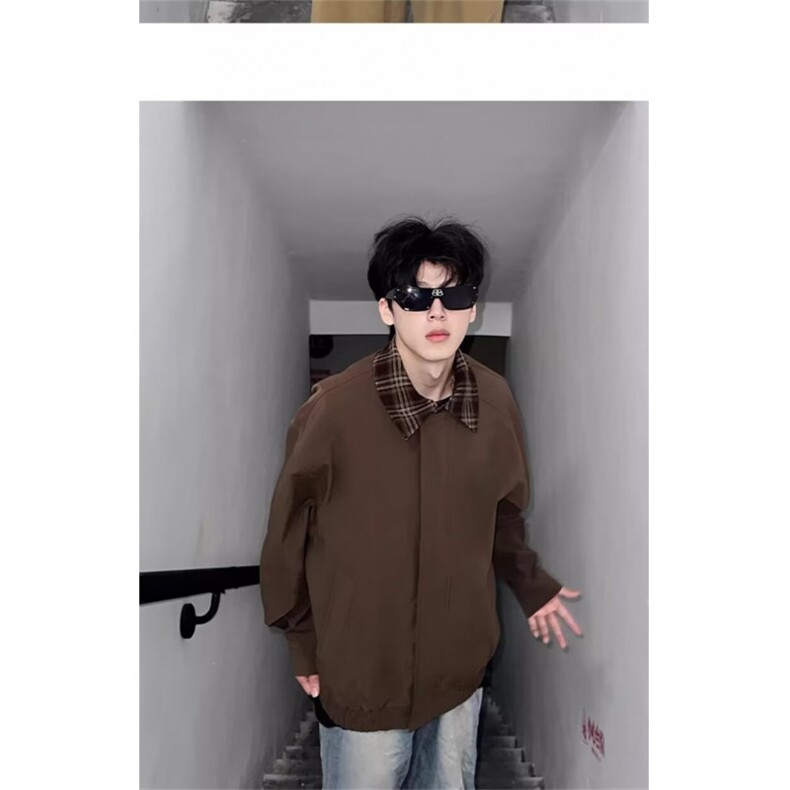 J9984-P70美式复古vintage假两件翻领短款棒球服夹克,男装夹克,星座617A-2