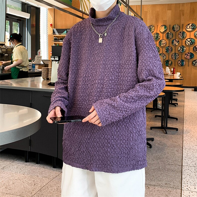 秋冬款男高领打底T恤肌理纹路长袖打底衫T532P52,男装T恤,星座1013-1