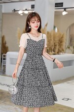 夏装新款拼接小清新碎花短袖连衣裙，女装连衣裙，梦中秋月