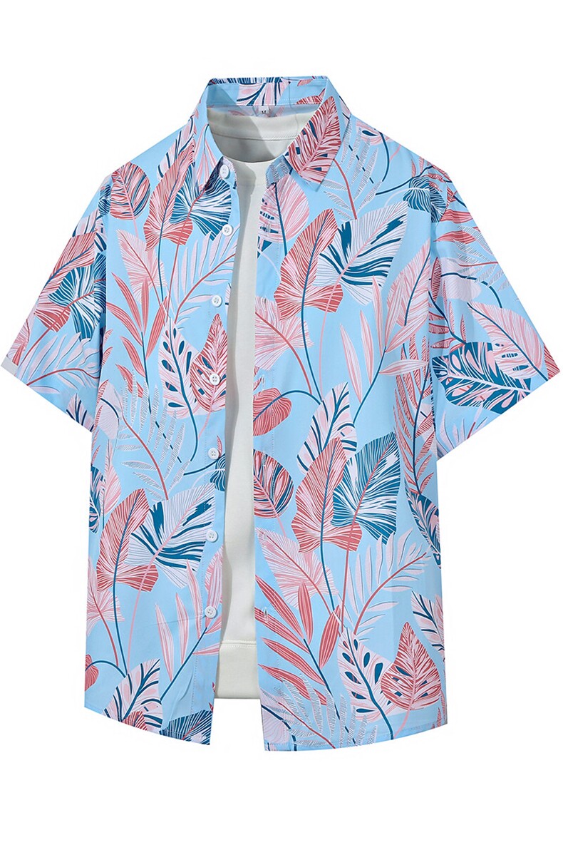 大码花衬衫男短袖夏季痞帅休闲上衣服外套翻领衬衣A012/824P35,男装衬衫,电商A012