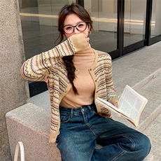 小香风条纹羊毛开衫外套女春秋2025年新款小个子盐系轻熟减龄上衣，女装短外套，天使之佳话