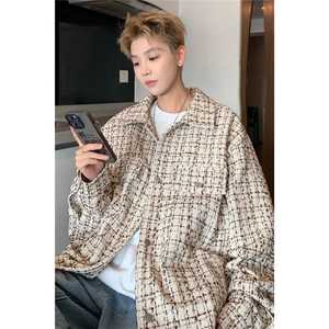 流行百搭男装休闲衬衫春秋季衬衣小香风衬衫粗花呢肌理衬衫上衣男图片