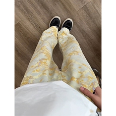 提花满印微喇牛仔裤男美式高街窄版修身显瘦直筒阔腿裤子K87，男装牛仔裤，星座516A