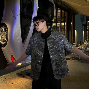 2025夏季韩系重工亮片小香风个性短袖上衣外套D12/P125控165图片
