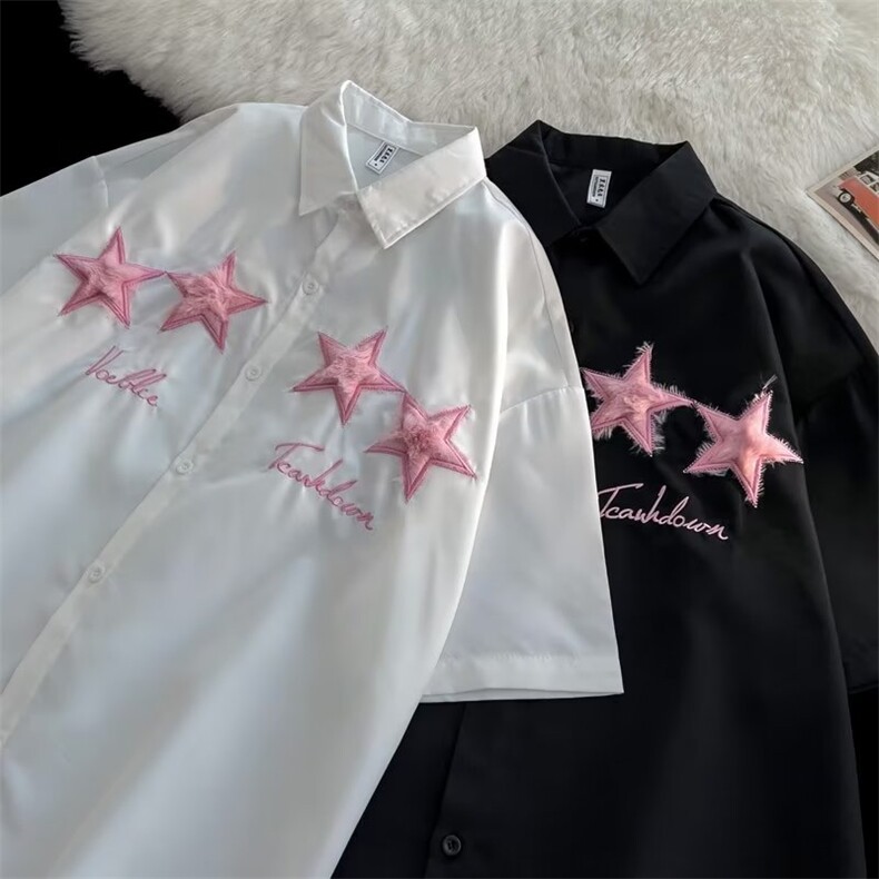 日系cityboy星星刺绣短袖衬衫男女夏季ins宽松衬衫HC113P35,男装衬衫,星座1116-2