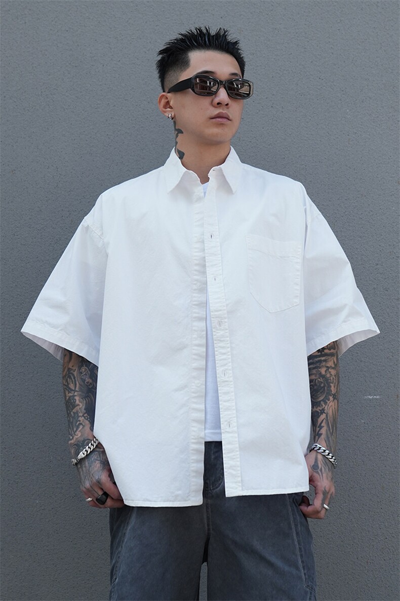 美式工装衬衫短袖夏季宽松纯棉脏染衬衣男A436-0628-P4569,男装衬衫,电商A436