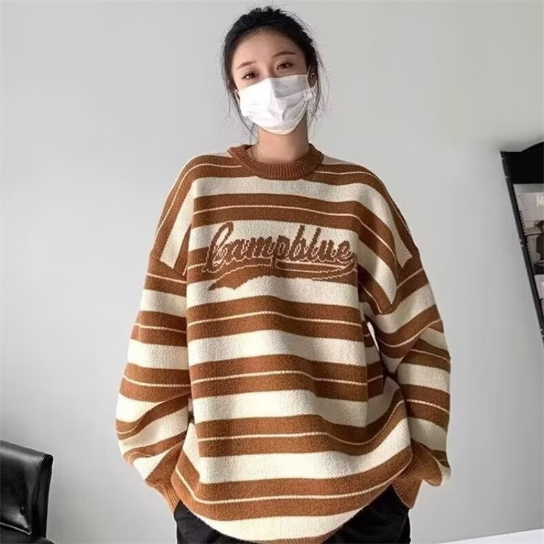 2319-P45早秋装条纹卫衣女2025新款春秋季韩版宽松大码慵懒风,男装卫衣,电商B323A