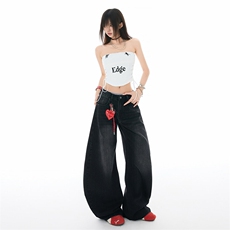 垂感阔腿牛仔裤男女2026春夏复古宽松弯刀拖地直筒裤YD9048-P60，男装牛仔裤，星座509