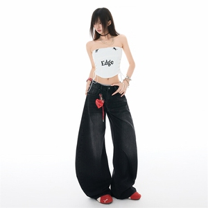 垂感阔腿牛仔裤男女2026春夏复古宽松弯刀拖地直筒裤YD9048-P60