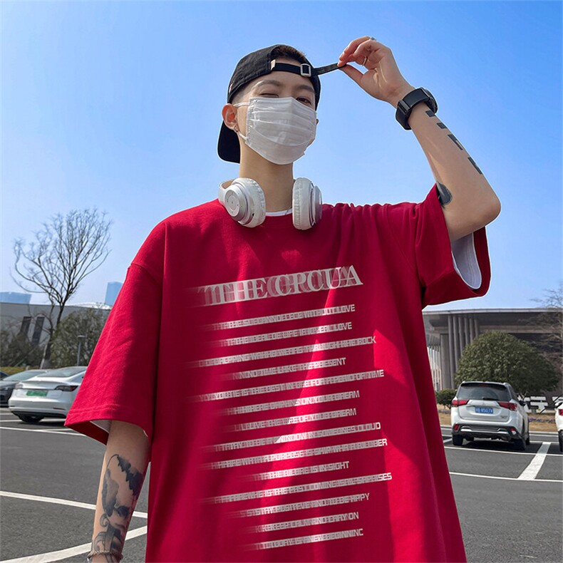 抖音得物二开现货供应220克夏装重磅美式高街宽松短袖t恤MT95,男装T恤,电商A486-1