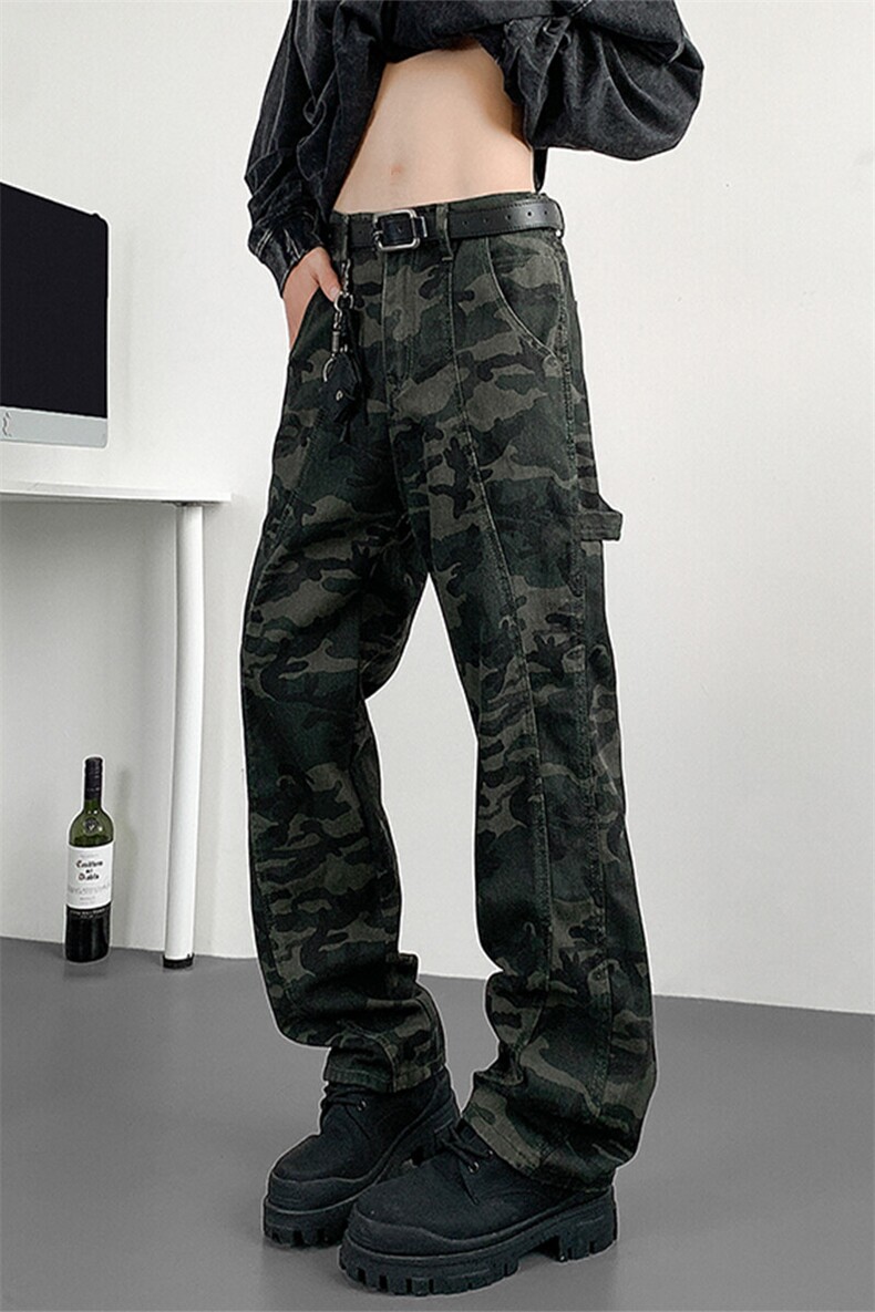 美式复古迷彩牛仔裤男款痞帅直筒工装伐木裤cleanfit窄版微喇裤子,男装休闲裤,星座310A-2
