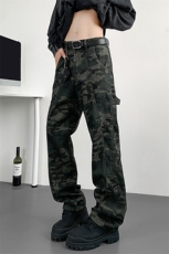 美式复古迷彩牛仔裤男款痞帅直筒工装伐木裤cleanfit窄版微喇裤子，男装休闲裤，星座310A-2