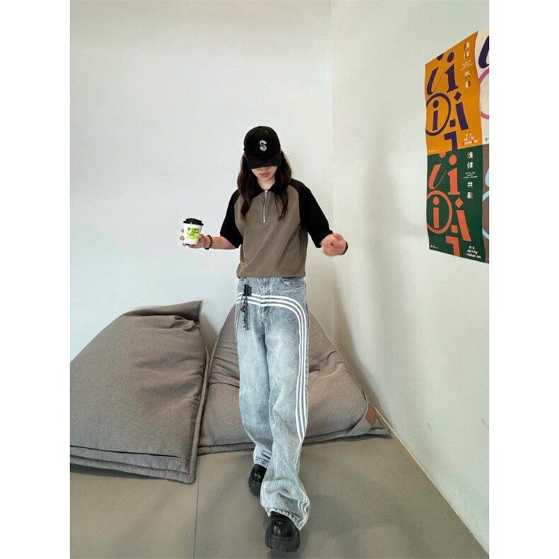 【有货】三条杠牛仔裤男美式复古hiphop裤子高街直筒R951LL-特P48,男装牛仔裤,星座1007（原301D）