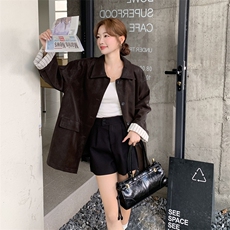 新品休闲宽松PU皮外套5586-P175-K288，女装皮衣，2C275