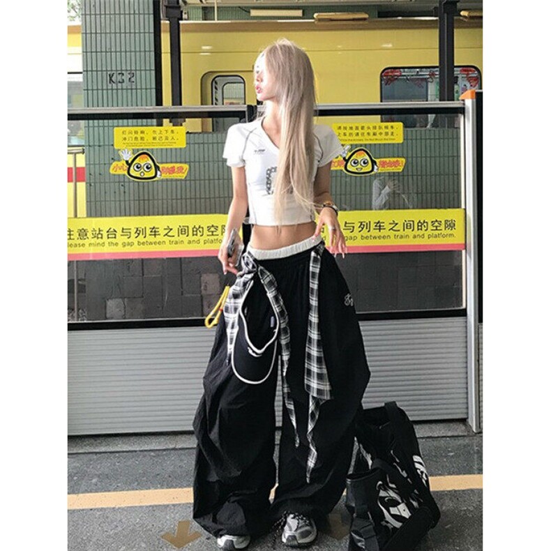 嘻哈街舞叠穿可拆卸阔腿裤男女宽松垂感休闲拖地长裤KB3077,男装休闲裤,星座1116A（原606A-3）