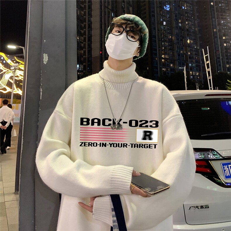 23冬季新款时尚百搭字母印花高领毛衣M6942P55控78,男装针织衫/毛衣,电商A268A