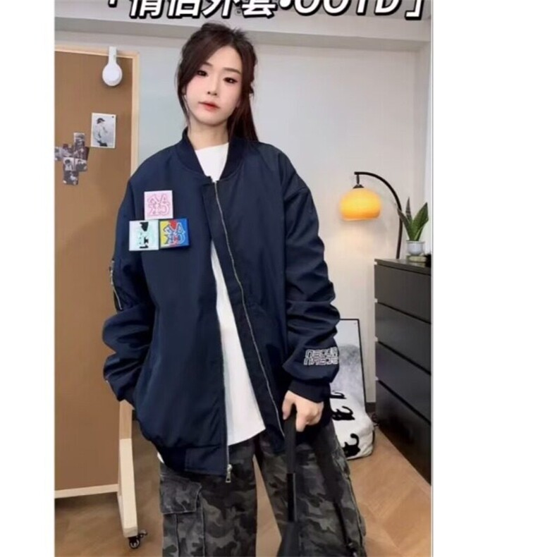 2025春季新款美式高街魔术贴字母刺绣宽松情侣春秋休闲外套,女装短外套,星座506A