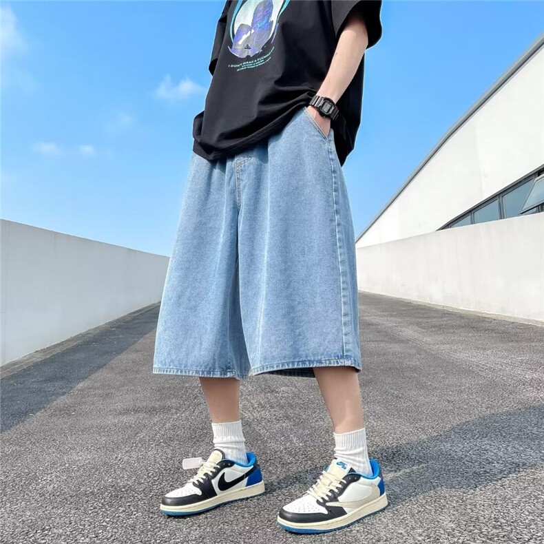 2024松紧七分牛仔裤新男装直筒潮ins宽松阔腿裤XZ212-QDK886-P33,男装牛仔裤,星座212