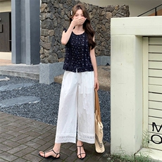 2026夏季新款韩系穿搭一整套轻熟气质无袖上衣宽腿裤两件套，女装套装/套裙，心心服饰