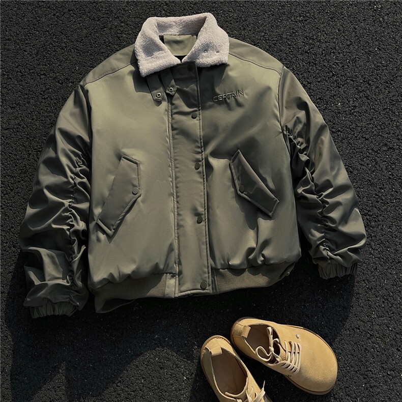 冬装美式复古羊羔毛翻领棉服飞行夹克棉衣加厚外套男H1031P128,男装夹克,电商A341