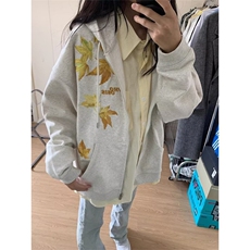 美式复古枫叶刺绣卫衣男女小众设计感休闲潮百搭外套WY05，女装短外套，星座601-1
