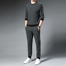 新款男士休闲运动服套装春秋季高端纯色男中青年长袖T恤两件套，男装休闲套装，电商B212（原钱塘6029）