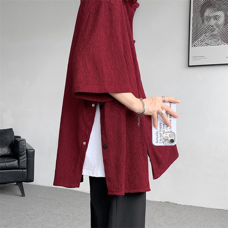 现货D232-D160-P45控68大码压皱开叉短袖衬衫高品质,男装衬衫,电商D232