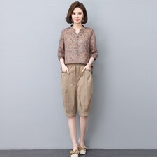 夏季纯苎麻上衣裤子两件套2022年夏季女款中年妈妈时尚套装，女装套装/套裙，忆绮罗
