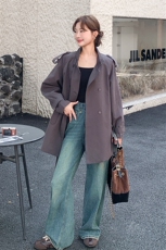 深灰色韩系工装风衣外套女2025秋季新款气质高级感小个子立领大衣，女装风衣，2C317A