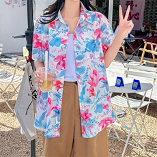 夏威夷花衬衫短袖男女同款情侣度假沙滩CS127/P30，女装衬衫，星座506