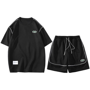 夏装港风潮绣标百搭短袖T恤两件套圆领套装男女 8046-P78 控价98图片