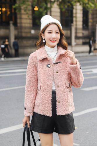 粿粒毛绒外套，女装，水锦红