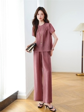 醋酸舒适时尚套装女2025夏季爆款小个子洋气减龄显瘦休闲两件套潮，女装大码女装，梦依杭