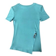 抖音网红西米自制女装夏款弹力螺纹个性贴图开叉短袖T恤打底上衣，女装T恤，潮品会