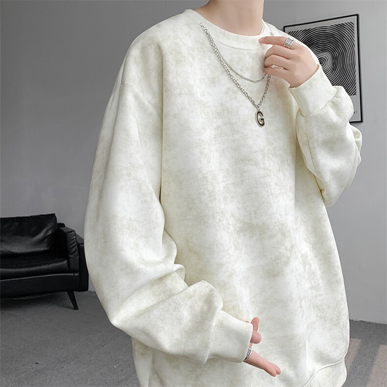 现货10087特批40加绒特批50设计感扎染百搭圆领卫衣【带项链】，男装卫衣，电商A059