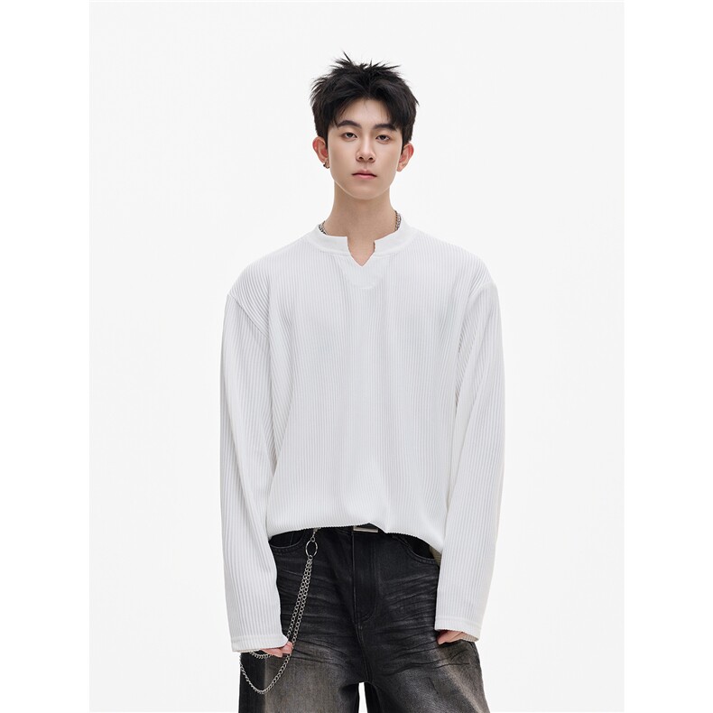 【现货】XZ1218TX204特价P37美式小V领肌理感简约长袖T恤,男装T恤,星座1218（原611-3）
