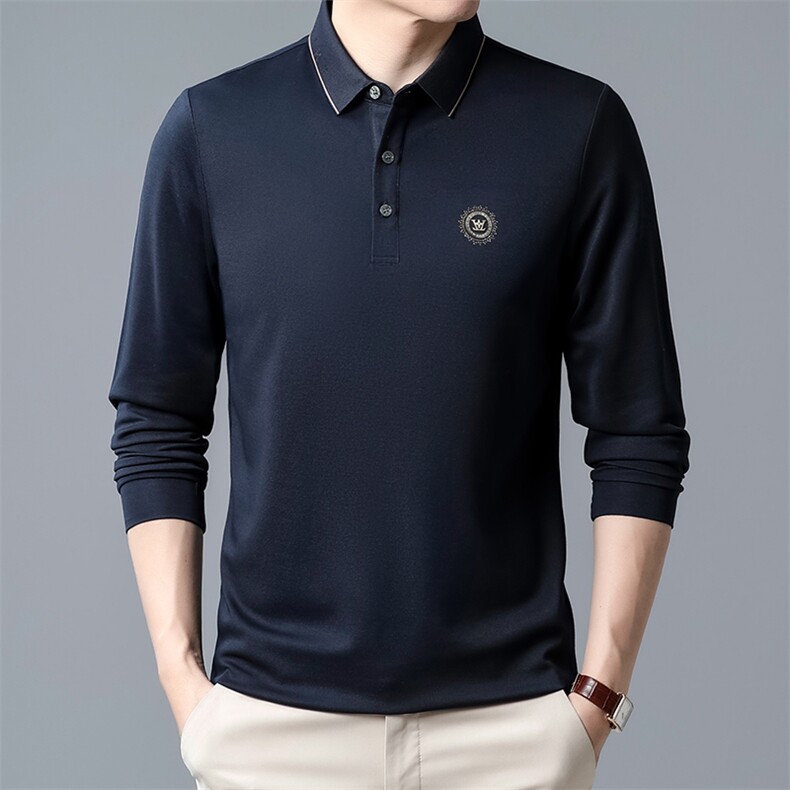 2024新款POLO衫春秋季中年男士长袖t恤爸爸秋装打底衫上衣,男装T恤,钱塘6003（原4033）